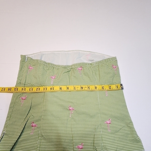 J Crew size 4 bandeau top green gingham pink flamingo embroidery - Picture 9 of 12